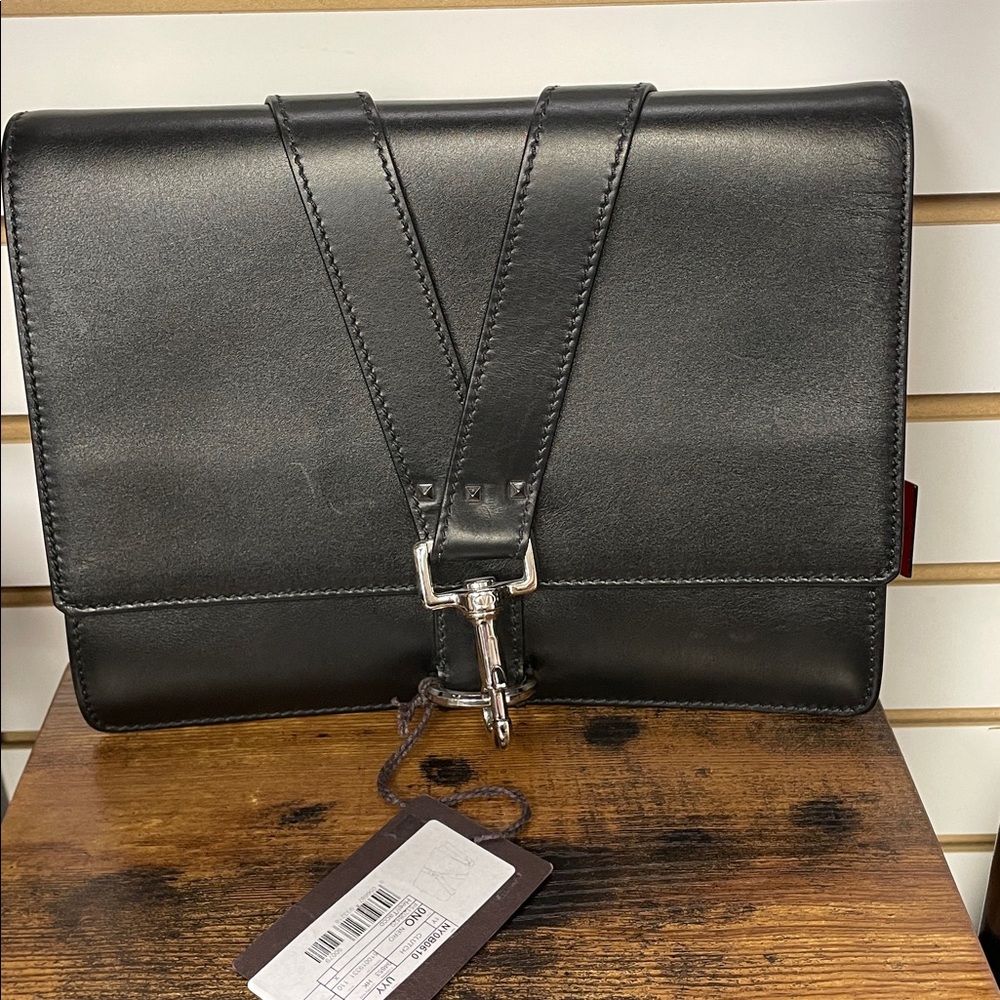 Valentino Black Leather Bag with Silver Accents